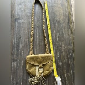 Vintage BECCA LOVE leather and suede boho crossbody bag. Braided leather strap.